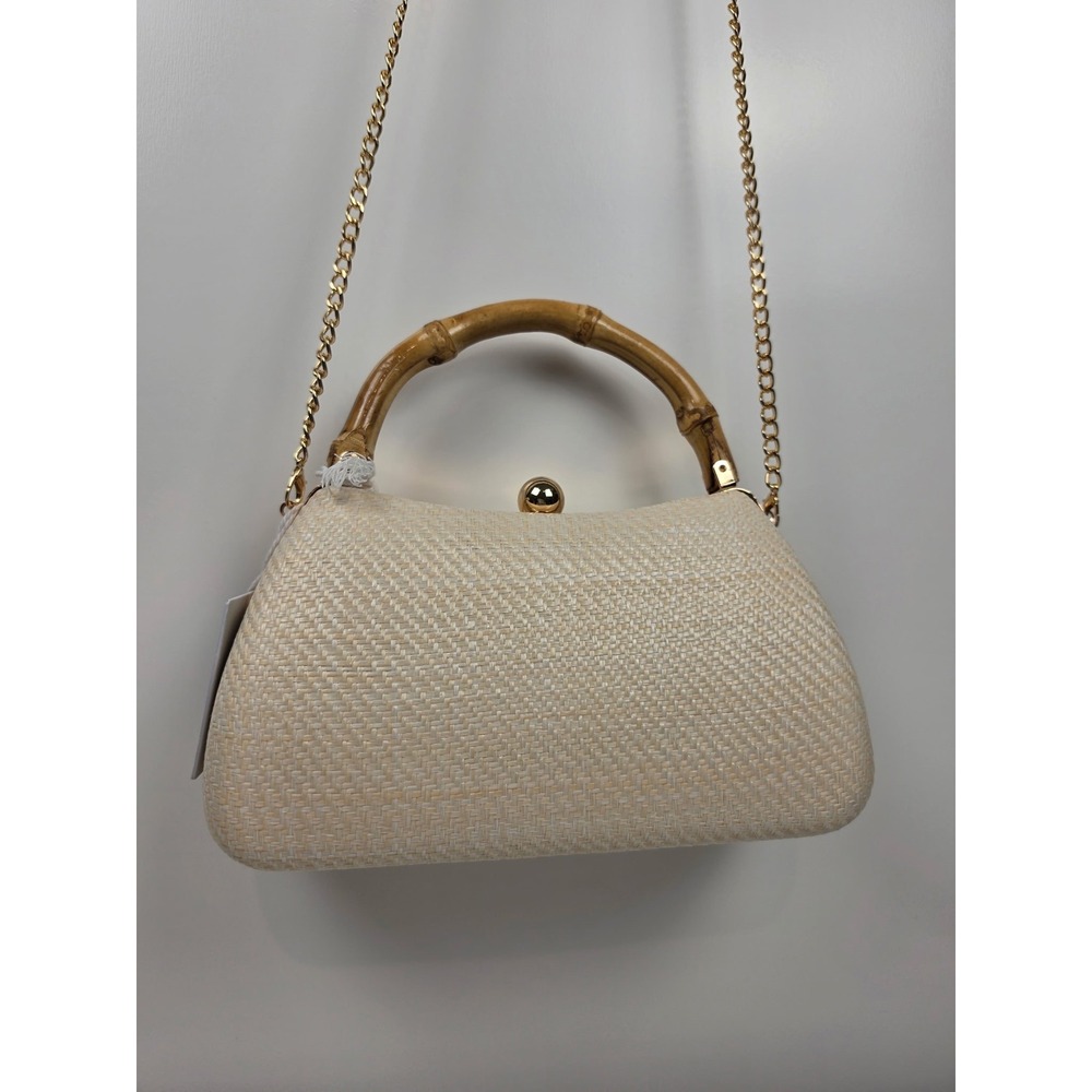 Haute Hippie Beaded Fruit Straw Clutch Crossbody Bamboo Handle Bag Natural NEW - Picture 5 of 13